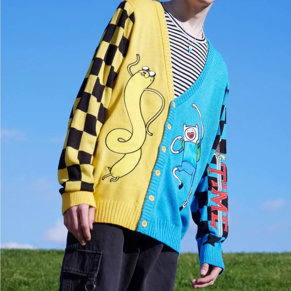 Unisex Adventure Time Finn & Jake Checkered Split Cardigan Hot‎ Topic